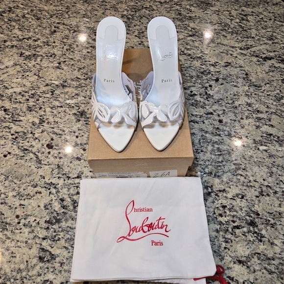 NEW Christian Louboutin Apostropha Petunia Mule 80mm White Size 40 - Picture 2 of 11
